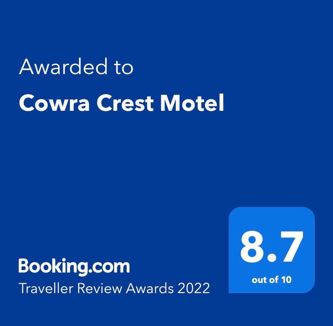 Rated 8.7 in Booking.com Traveller Review Awards 2022